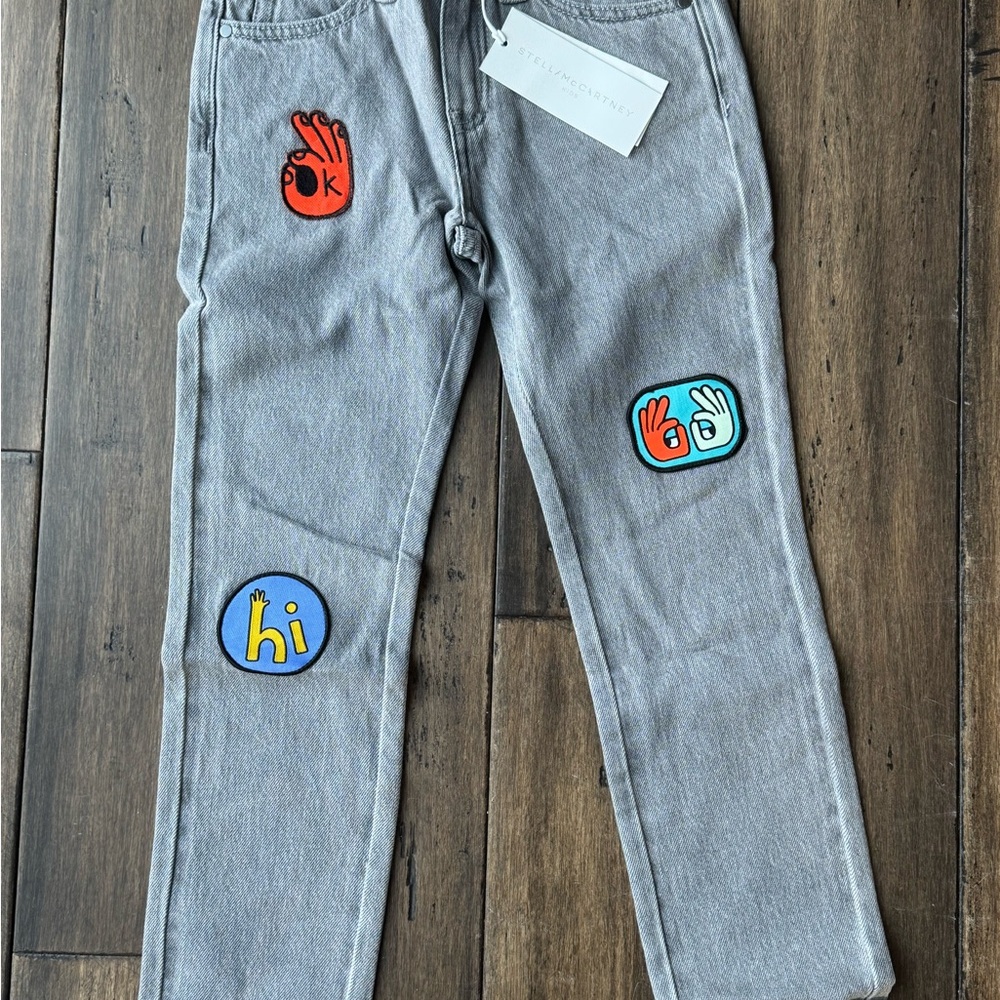 NWT Stella McCartney Kids Size 8 Gray Denim Bottoms with Colorful Patches